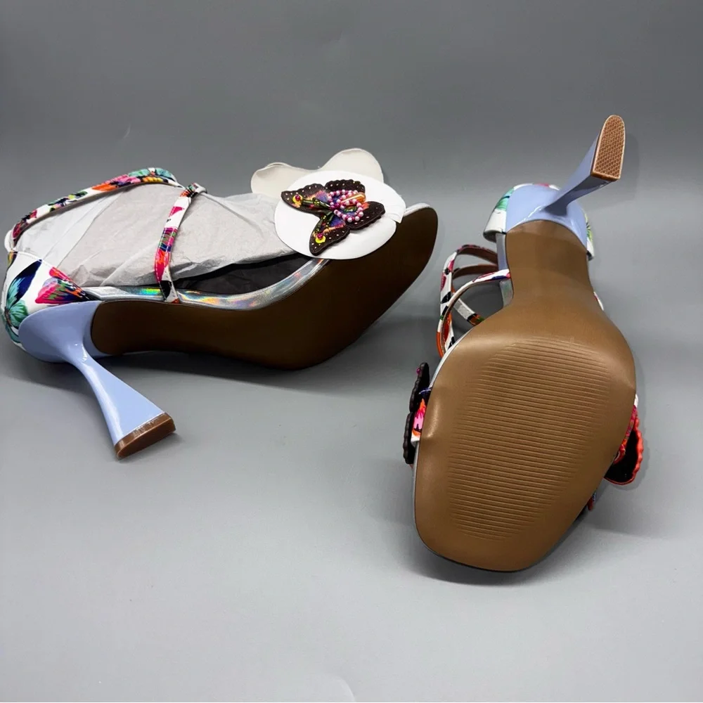 NEW BETSEY JOHNSON Trudie Beaded Butterfly Sandals Heels Size 7.5 Multicolor